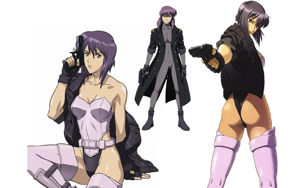 Anime Major motoko kusanagi in all black uniform