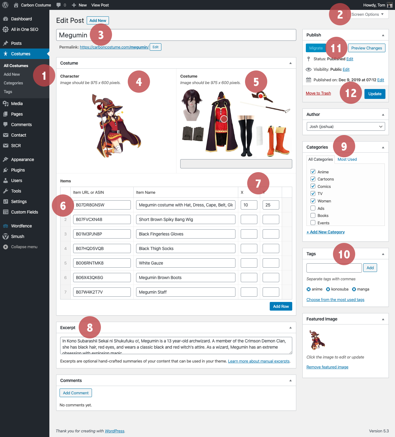 Carbon Costume admin guide