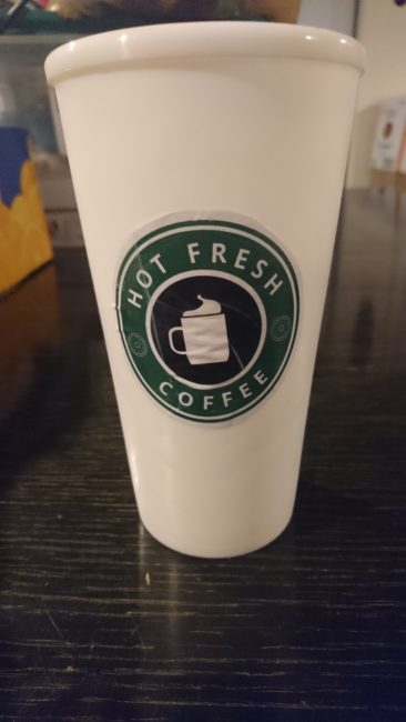 Coffee cup with decal applied