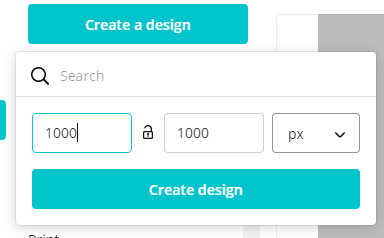 Canva screenshot with desired image dimensions