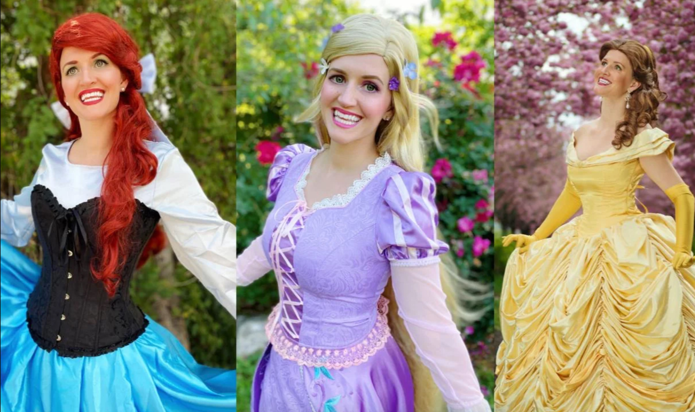 Little Mermaid, Tangled, and Beauty and the Beast cosplays by Aisha