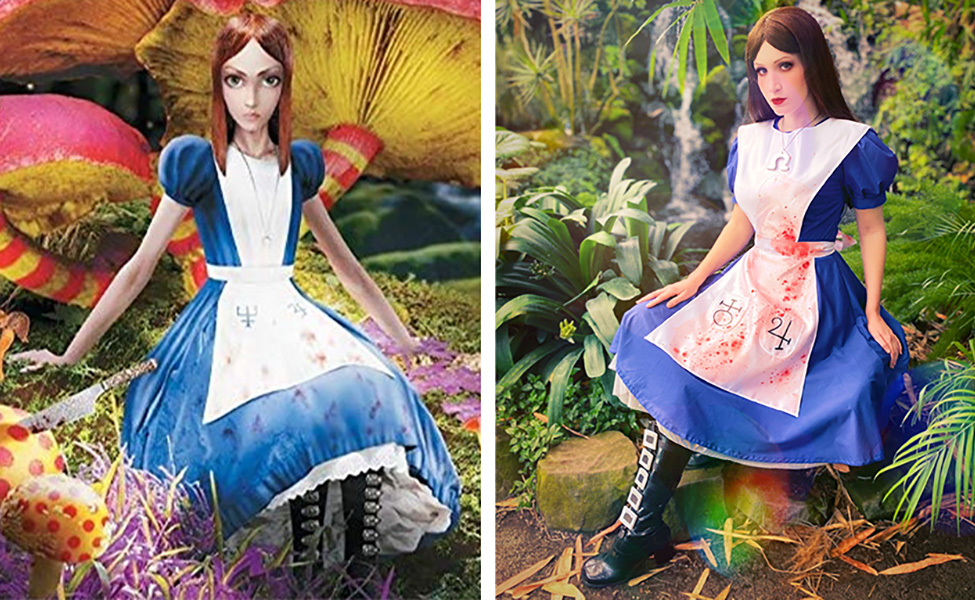 Alice Madness Returns Cosplay Alice Costume White Apron Blue Dress Full Set New 
