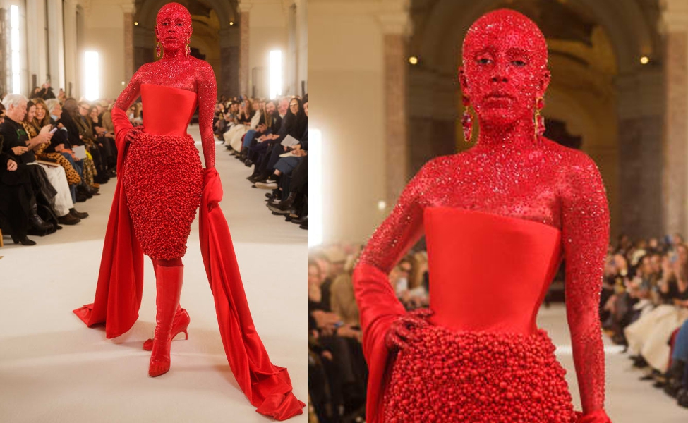 Doja Cat’s Red Crystal Outfit from Paris Fashion Week
