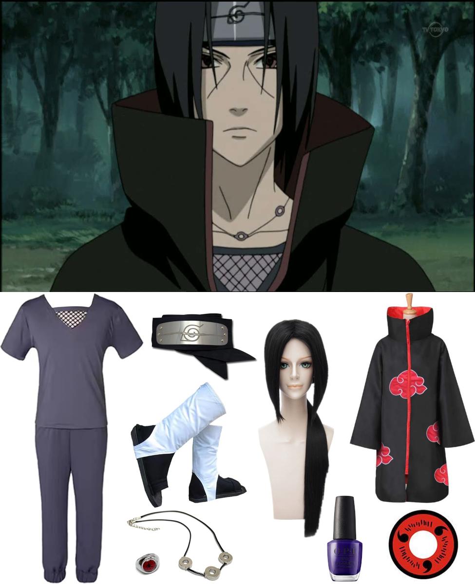 Naruto Cosplay Costume Akatsuki Cloak Uchiha Itachi Sharingan